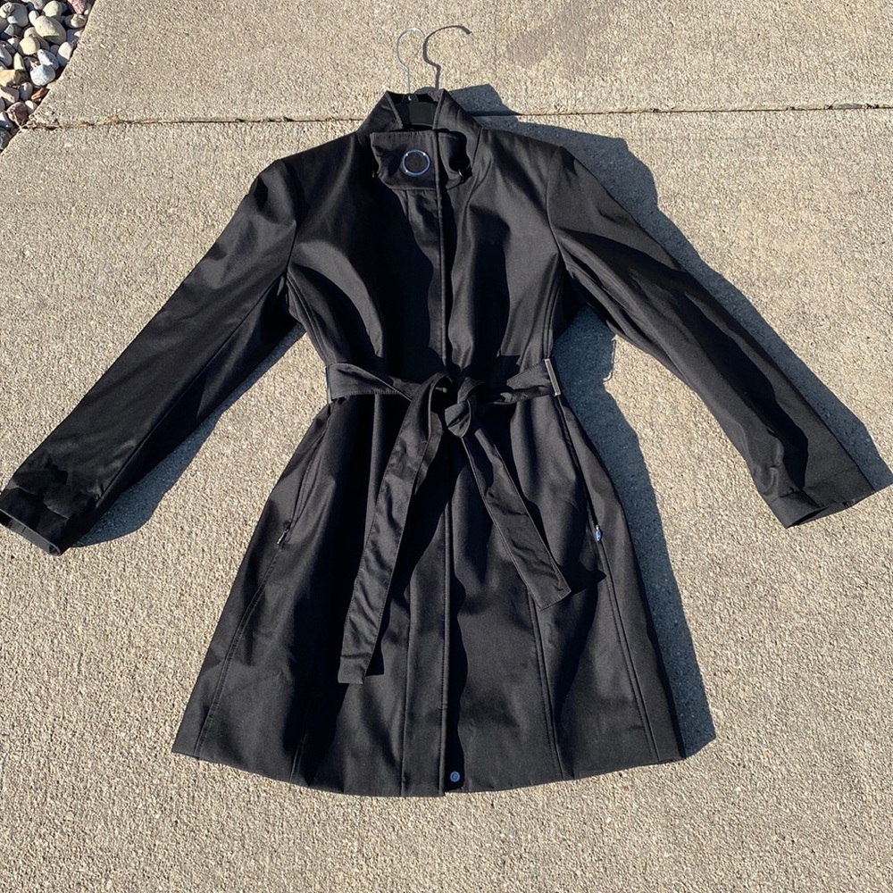 Calvin Klein Black Trench Coat with Waist Tie